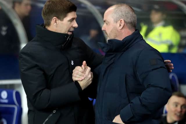 Rangers manager Steven Gerrard shakes hands with his Kilmarnock counterpart Steve Clarke at Ibrox on Wednesday night. Picture: Jane Barlow/PA