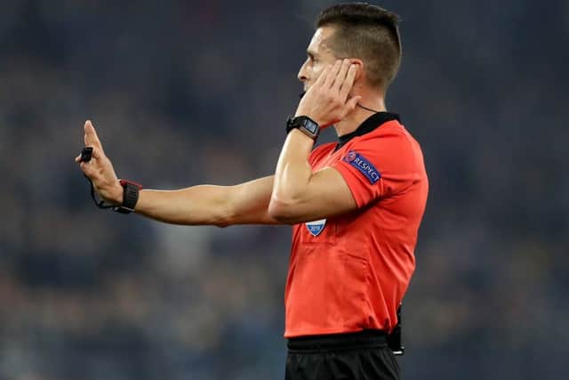 Referee Carols del Cerro Grande seen during the UEFA Champion League match between Schalke and Manchester City. Picture: Getty Images
