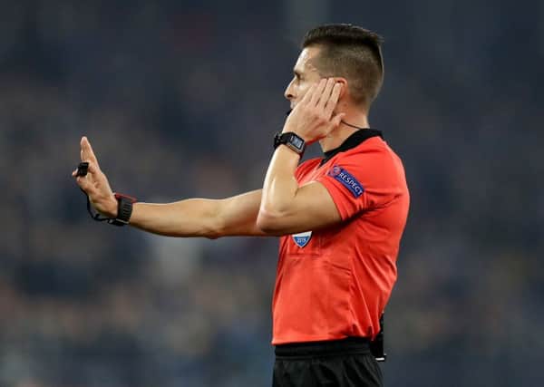 Referee Carols del Cerro Grande seen during the UEFA Champion League match between Schalke and Manchester City. Picture: Getty Images