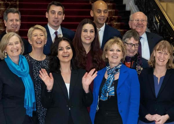 Former Conservative and Labour members of the new grouping gather for photographs after a press conference last Wednesday. Photograph: Niklas Halle'n/Getty