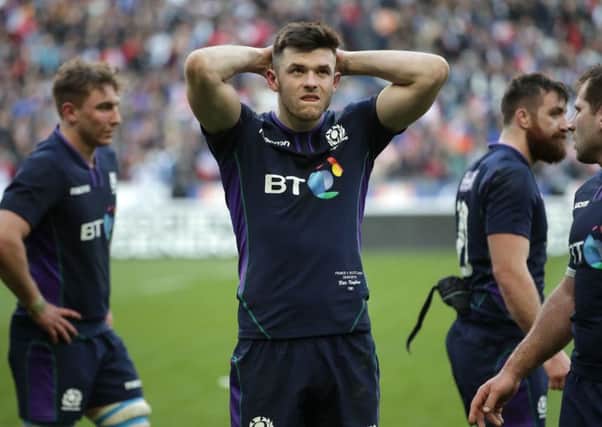 Scotland's Blair Kinghorn looks dejected after the final whistle. Pic: Adam Davy/PA Wire
