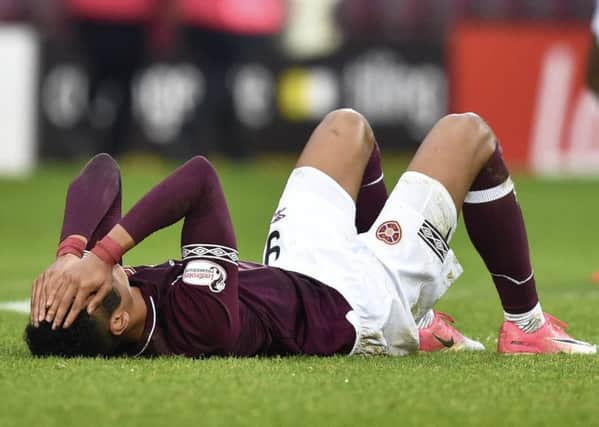 Hearts' Sean Clare was dejected at full-time. Pic: SNS/Rob Casey