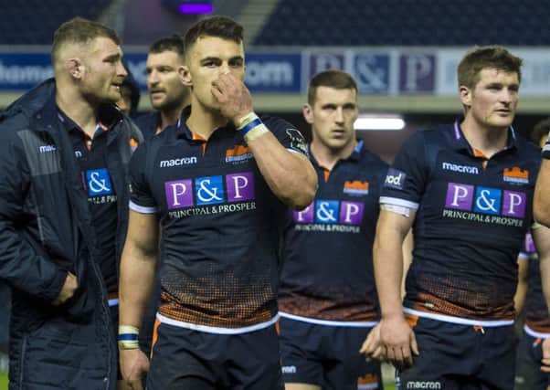 Disappointment for Damien Hoyland and 
Edinburgh at full-time. Picture: Bill Murray/SNS