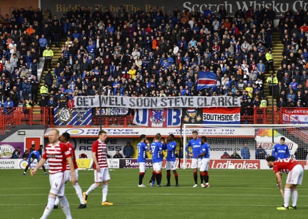 Rangers fans in the away end at the Hope CBD Stadium. Picture: SNS