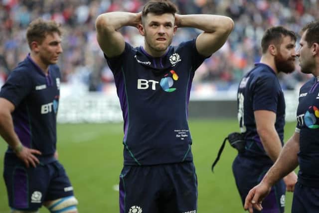 Blair Kinghorn looks shell-shocked at the end of a match which reignited French pride. Picture: Adam Davy/PA Wire