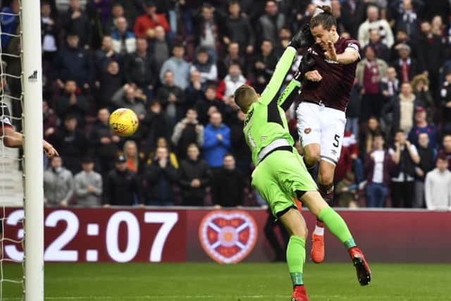 Peter Haring comes close to scoring for Hearts during their 1-1 draw with St Mirren at Tynecastle on Saturday. Picture: SNS.
