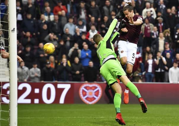 Peter Haring comes close to scoring for Hearts during their 1-1 draw with St Mirren at Tynecastle on Saturday. Picture: SNS.