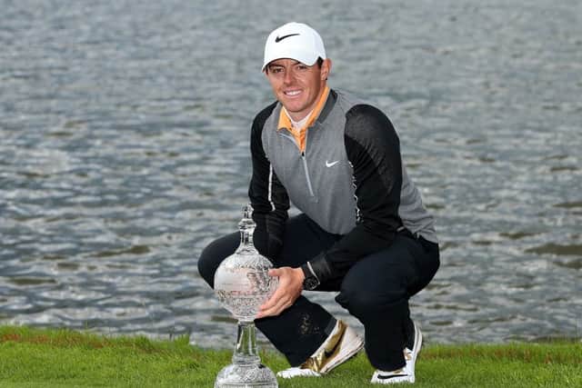 Rory McIlroy poses with the Irish Open trophy in 2016, but the 29-year-old will miss this years tournament. Picture: Getty.