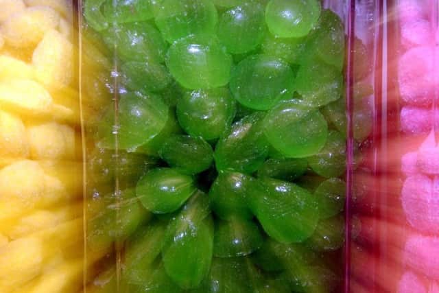 Scottish for sour plums, these green boiled sweets have a sharp, acidic flavour and can often be found in traditional sweet shops, where they can be purchased lose by weight in quarters of a pound.