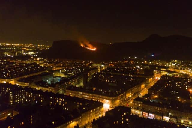 The view of the fire in the Salisbury Crags area of Arthur's Seat. Pic: Andy Holbrook