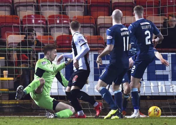 Bruce Anderson scores from close range to put Dunfermline 1-0 up. Picture: SNS