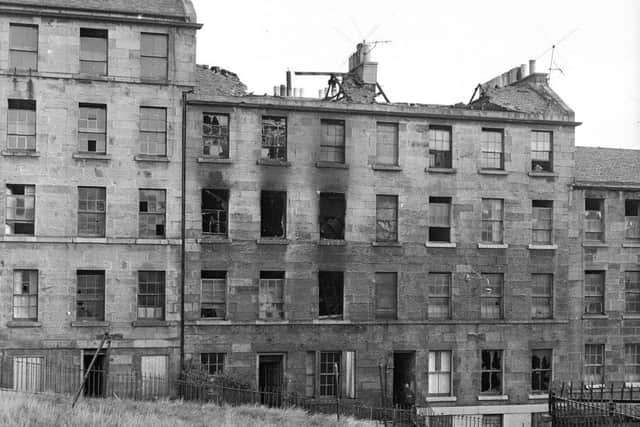 Derelict tenements at Salisbury Street where a fire had broken out.