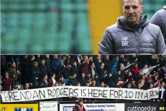 Hearts fans poke fun at the Celtic support. Picture: SNS Group