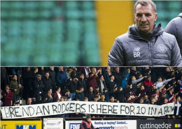 Hearts fans poke fun at the Celtic support. Picture: SNS Group
