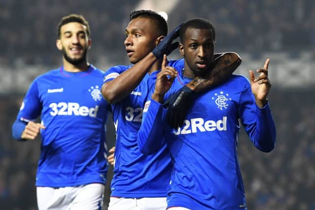 Glen Kamara celebrates his opener with Alfredo Morelos. Picture: SNS Group