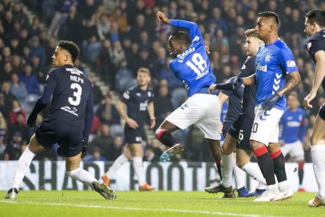 Glen Kamara scores Rangers' first goal against Dundee. Picture: Jeff Holmes/PA Wire