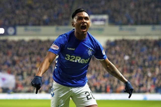 Alfredo Morelos celebrates after scoring in the win over Dundee. Picture: SNS