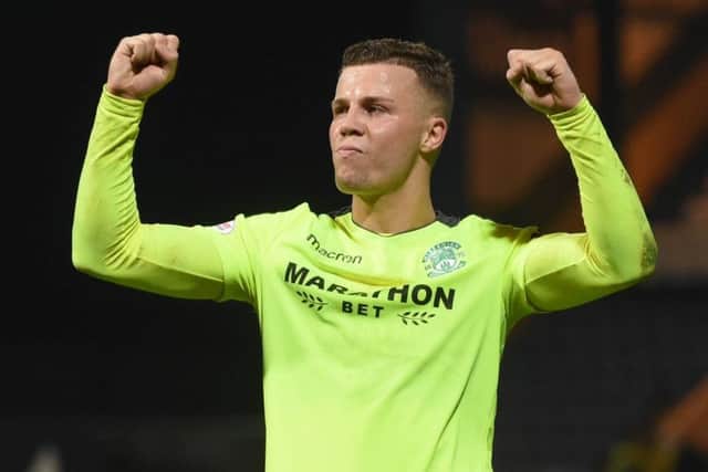 Swiss striker Florian Kamberi has been defended by Hibs boss Paul Heckingbottom over claims by St Johnstone manager Tommy Wright that he dived. Picture: Craig Foy/SNS