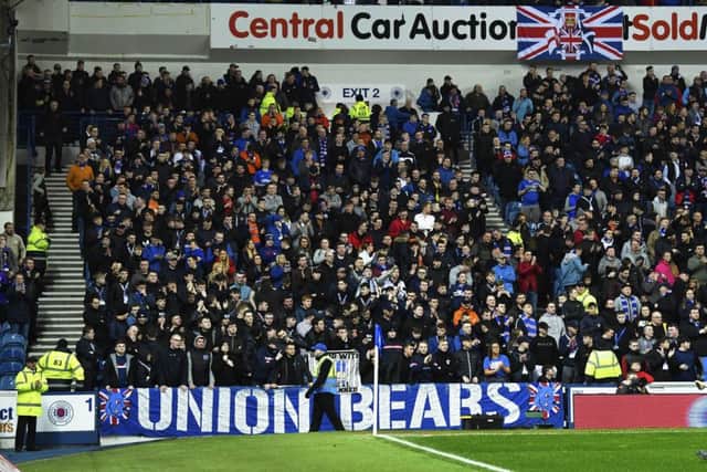 The Union Bears staged a silent protest - as they usually sing for 90 minutes - during the 4-0 win over Dundee. Picture: SNS