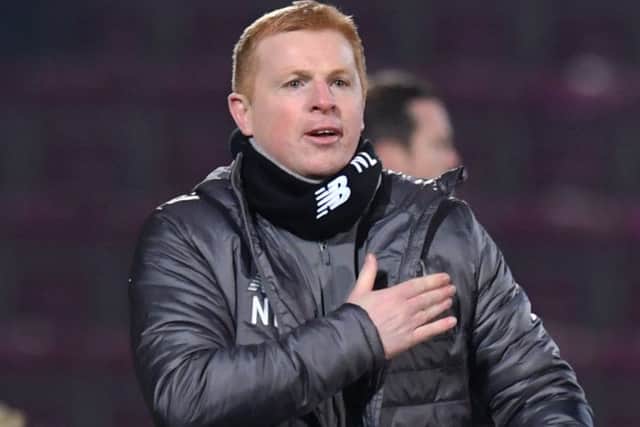 Celtic manager Neil Lennon celebrates after the win over Hearts. Picture: SNS