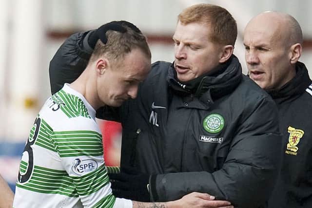 Leigh Griffiths and Neil Lennon during the latter's first stint as Celtic boss. Picture: SNS