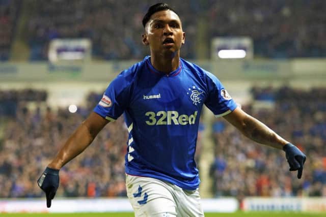 Alfredo Morelos celebrates a goal for Rangers. Pic: SNS/Alan Harvey