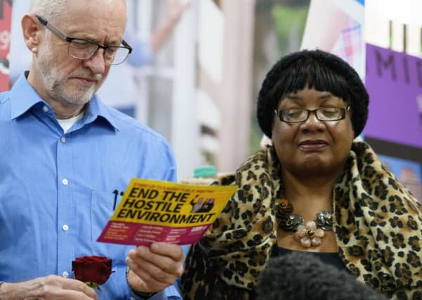 Labour Party leader Jeremy Corbyn and shadow Home Secretary Diane Abbott visit Finsbury Park mosque in London yesterday Leon Neal/Getty Images.