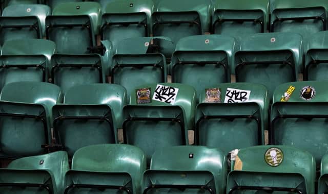 Broken seats in the away end at Easter Road. Picture: SNS