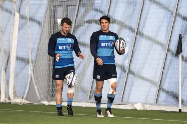 Scotland's Peter Horne, left, and Sam Johnson. Picture: Gary Hutchison/SNS