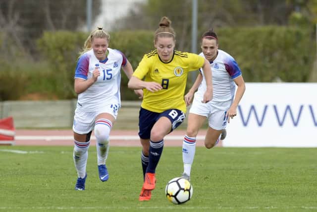 Kim Little, who netted the third goal, in action in the Algarve Cup. Picture: Lorraine Hill