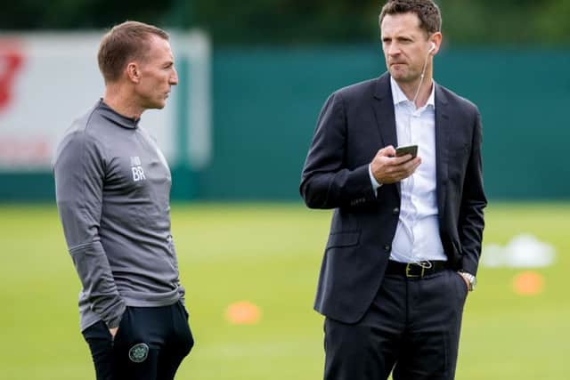 Lee Congerton with Brendan Rodgers at Lennoxtown in August last year. Picture: SNS Group
