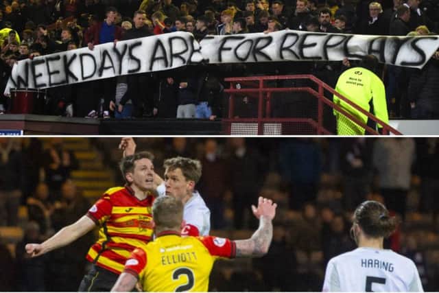 Hearts fans display a banner hitting out at the time of the cup tie. Pictures: SNS Group