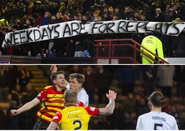 Hearts fans display a banner hitting out at the time of the cup tie. Pictures: SNS Group