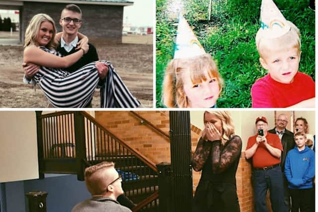 A couple who were friends in preschool are about to get married - after a chance encounter reunited them 16 years after they lost touch. Pictures: SWNS