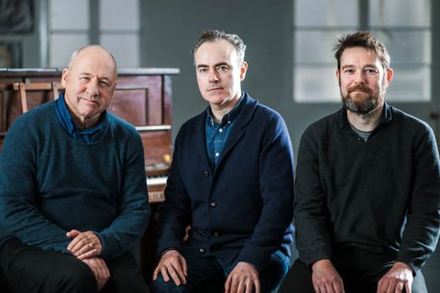 Mark Knopfler, John Crowley and David Greig together ahead of the 

Local Hero

musical