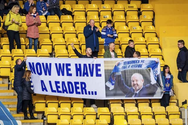 Kilmarnock fans show their support for manager Steve Clarke ahead of the 1-0 defeat to Livingston.