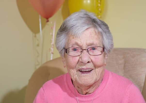 Janet Morgan who lives in Dalgety Bay, Fife, who has celebrated turning 100-years-old. Picture: SWNS