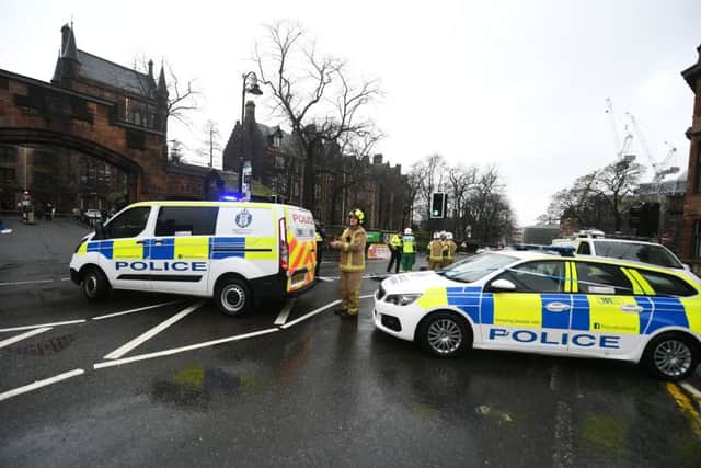 A number of buildings at the University of Glasgow have been evacuated after a suspect package was found in the mailroom.
 Picture: John Devlin