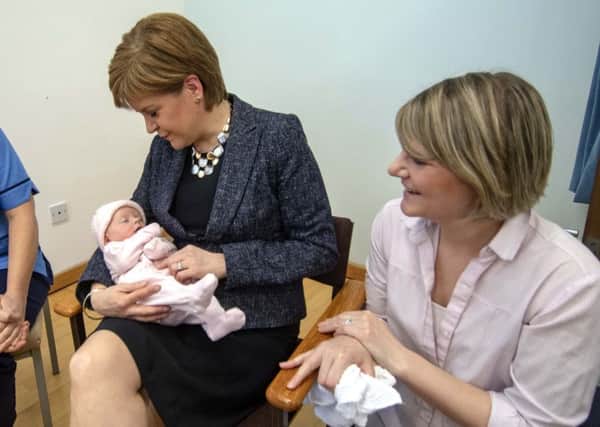 First Minister Nicola Sturgeon during a visit to the mother and baby unit at St John's Hospital in Livingston