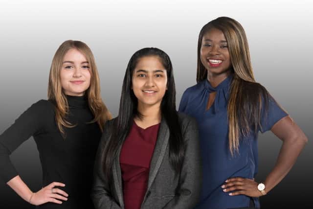 From left: current Sky Women in Tech Scholars Hannah Blair, Oishi Deb and Kike Oniwinde. Picture: contributed.