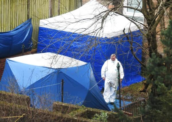 A forensic search was carried out at a property in Cessnock, Glasgow, on Wednesday and today. Picture: John Devlin
