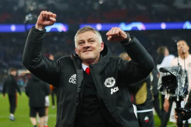 Ole Gunnar Solskjaer revels in Manchester Uniteds dramatic victory in Paris on Wednesday night. Picture: AP.