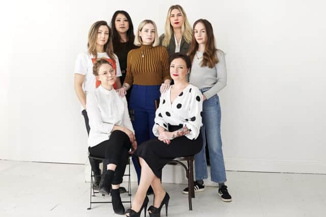 The project group behind Women Transforming Tech. Top left to right: Amanda Drotz, Satasha Wong, Linn Svenningson, Mimmi Andersson, Evelina Appelskog. Bottom: Emma Hedö and Sarah Long