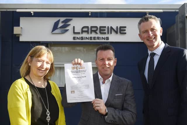 From left: Executive councillor for development and transport Cathy Muldoon, director of Lareine Engineering Tom Bates, and Business Gateway West Lothian manager Jim Henderson. Picture: Greg Macvean
