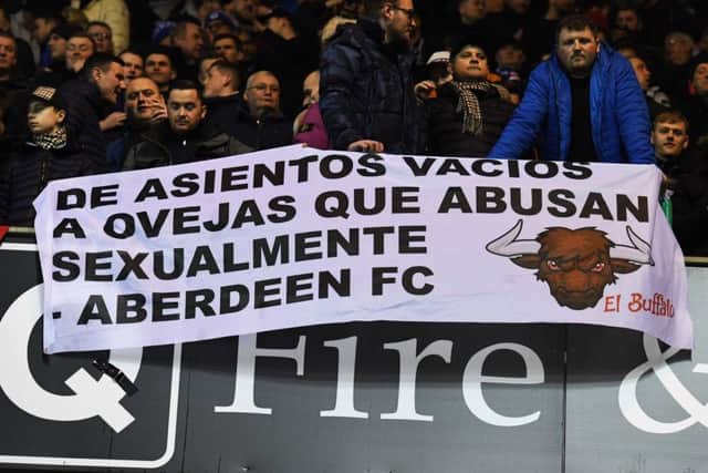 Rangers fans display a banner during their side's draw with Hibs. Picture: SNS