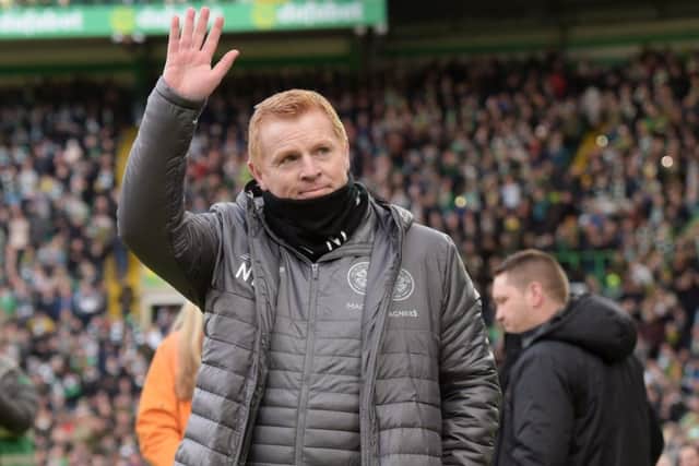 Celtic manager Neil Lennon applauds the fans as he returns to Celtic Park. Picture: SNS