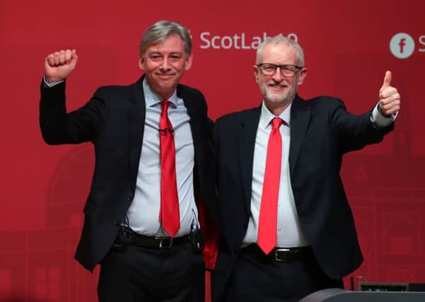 Scottish Labour leader Richard Leonard with Jeremy Corbyn after making his keynote address at the Scottish Labour's Annual Conference in Caird Hall, Dundee. Picture: PA