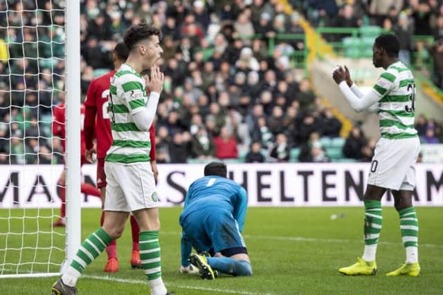 Michael Johnston rues a missed chance late in the game against Aberdeen. Picture: SNS.