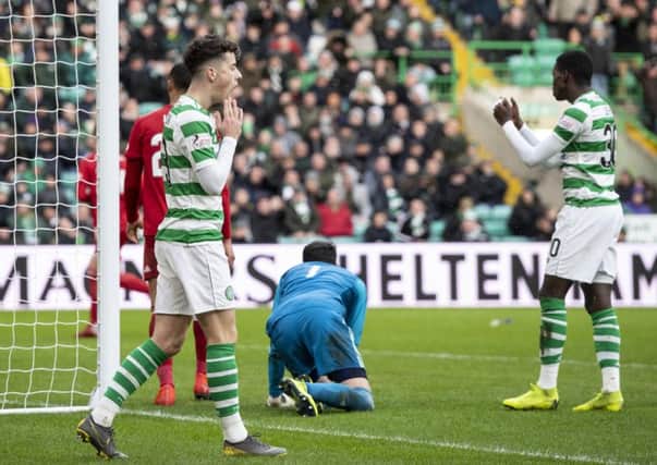 Michael Johnston rues a missed chance late in the game against Aberdeen. Picture: SNS.