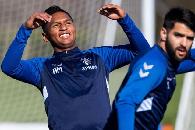 Rangers striker Alfredo Morelos during a training session at Auchenhowie. Picture: Ross Parker/SNS